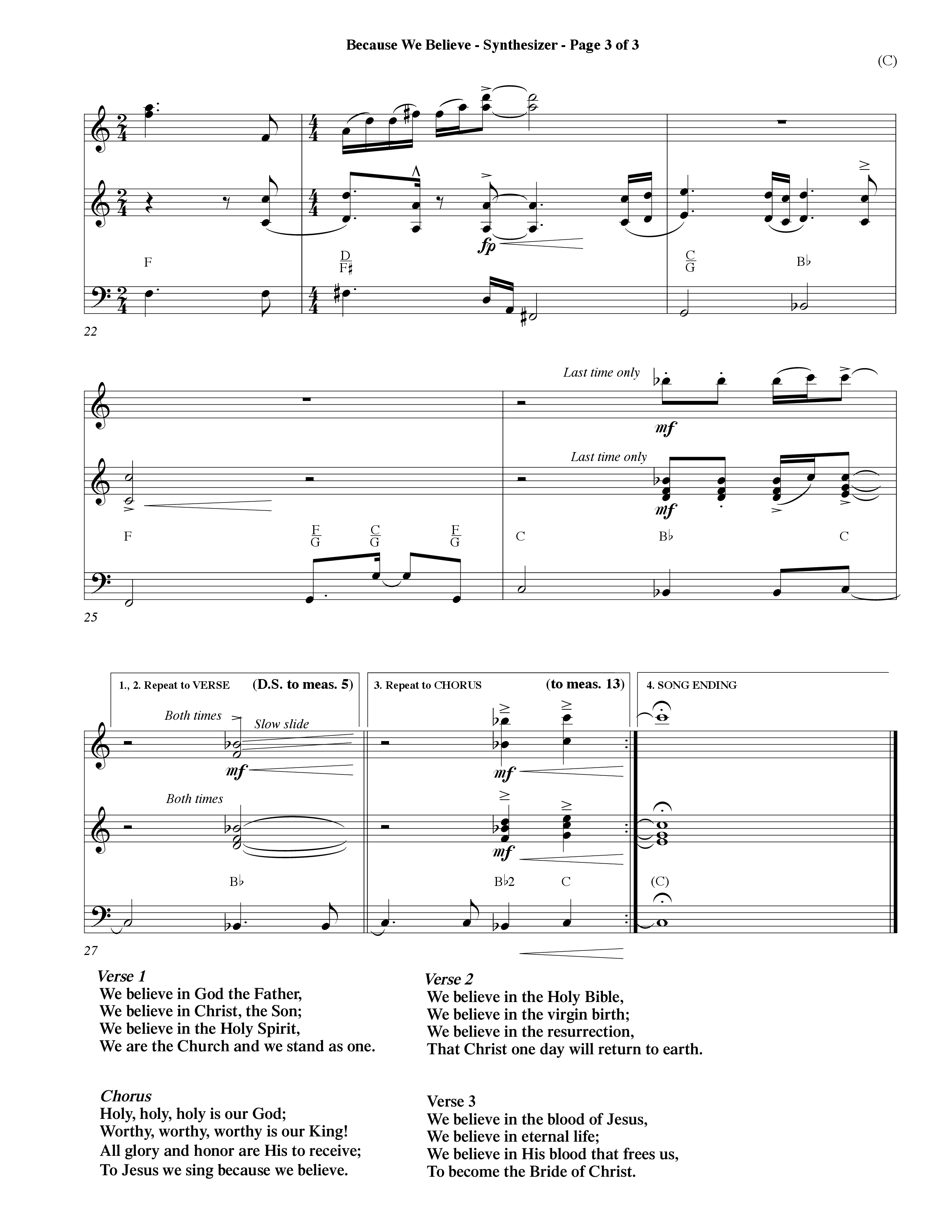 Because We Believe (Choral Anthem SATB) Synth (Word Music Choral / Orch. Mark McClure)