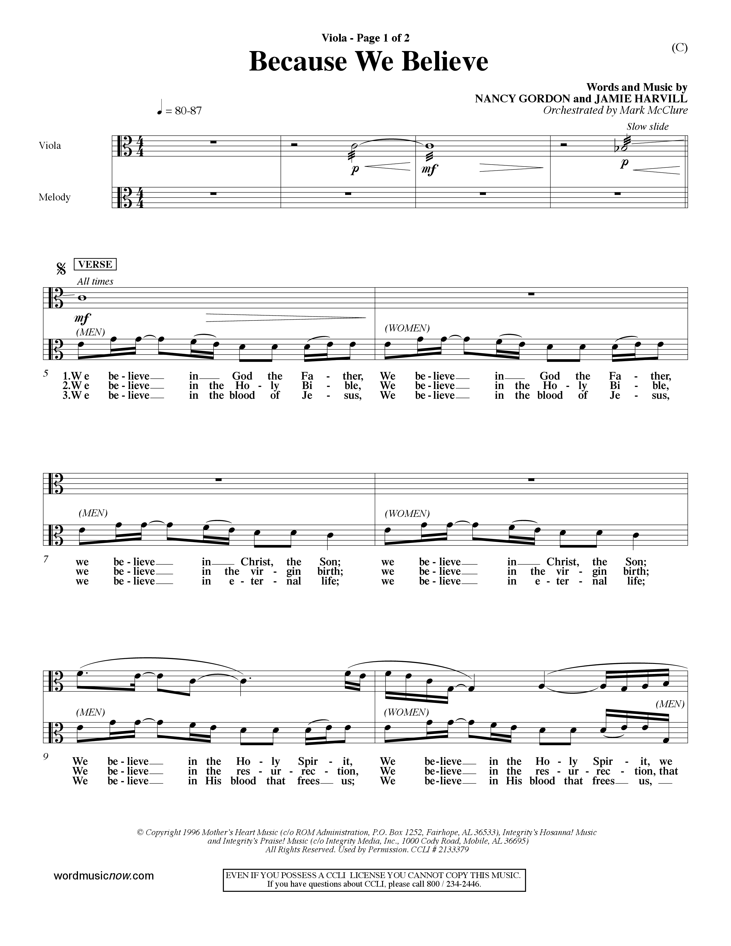 Because We Believe (Choral Anthem SATB) Viola (Word Music Choral / Orch. Mark McClure)