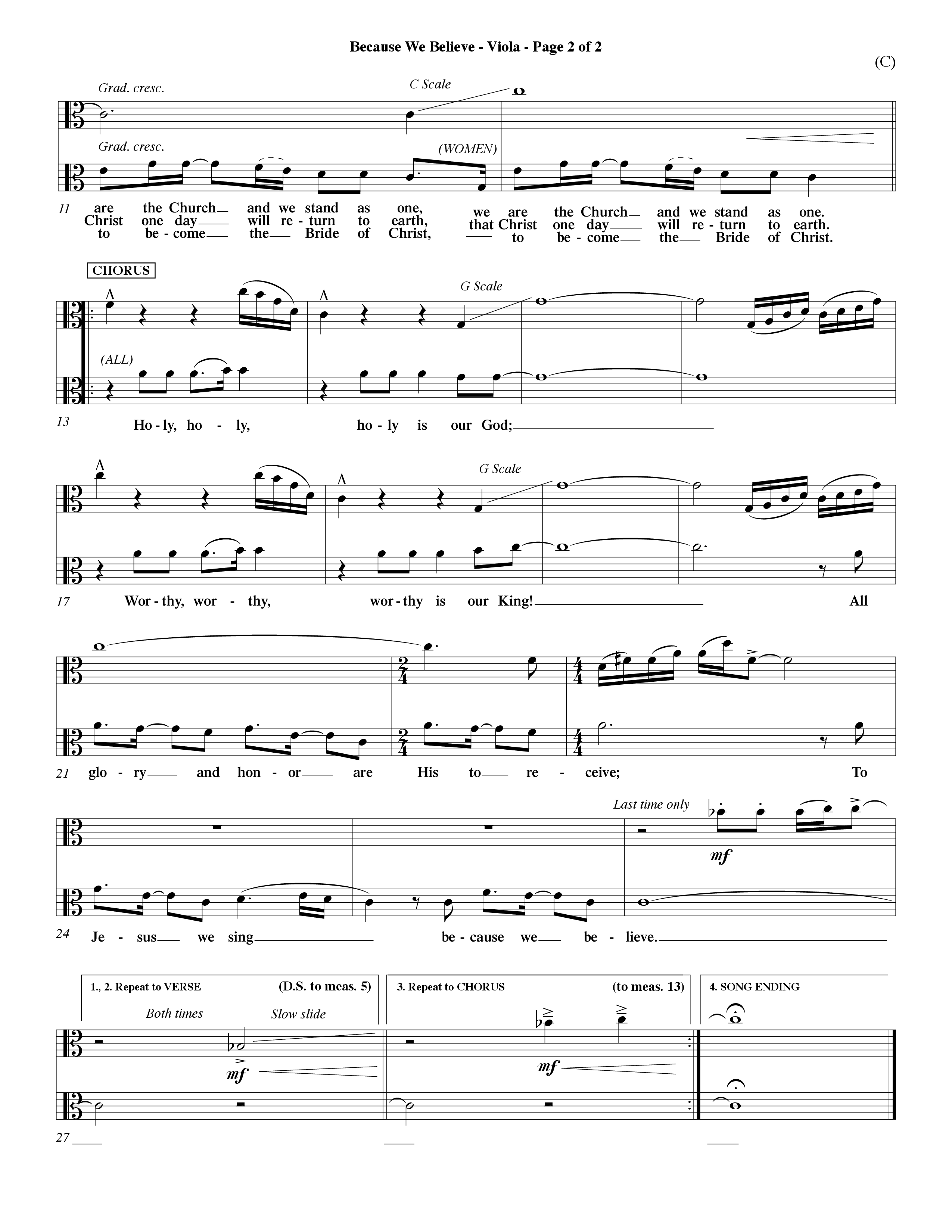 Because We Believe (Choral Anthem SATB) Viola (Word Music Choral / Orch. Mark McClure)
