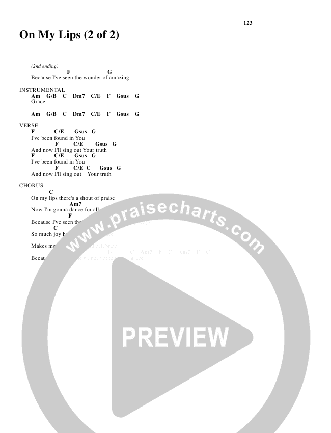 On My Lips Chords Key Of C