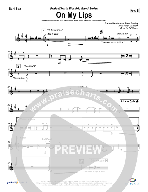 On My Lips Bari Sax (New Life Worship)