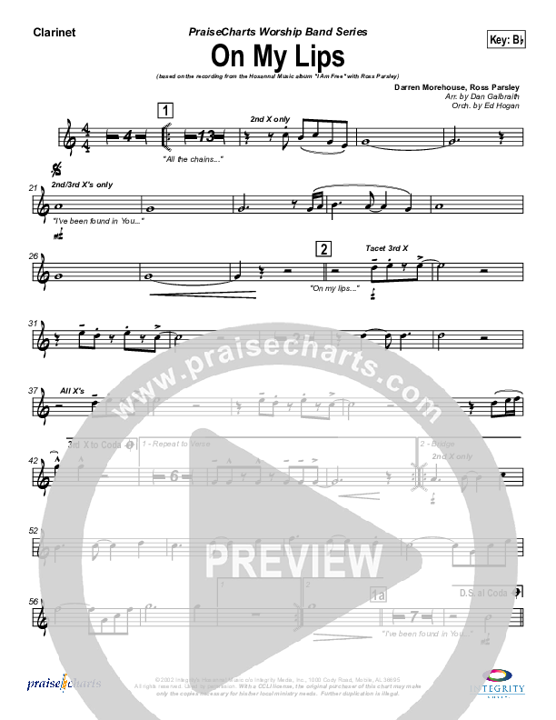 On My Lips Clarinet (New Life Worship)