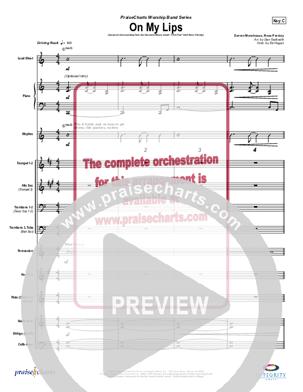 On My Lips Conductor's Score (New Life Worship)