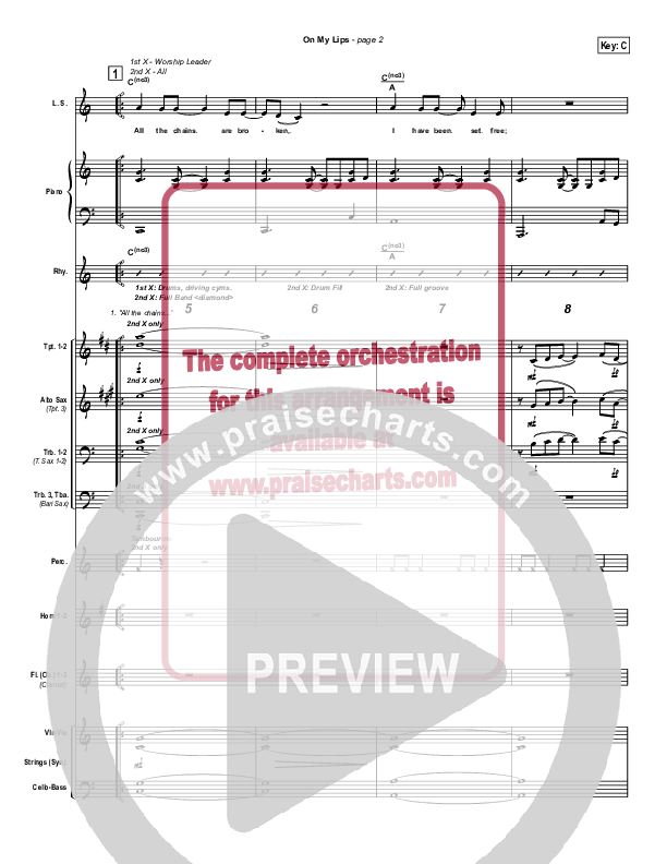 On My Lips Conductor's Score (New Life Worship)