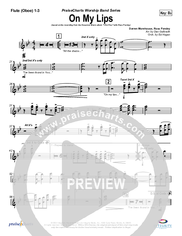 On My Lips Flute/Oboe 1/2/3 (New Life Worship)