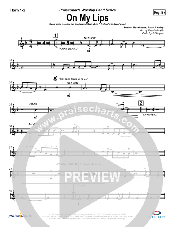 On My Lips French Horn 1/2 (New Life Worship)