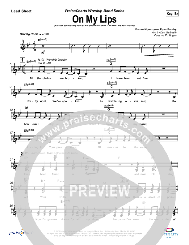 On My Lips Lead Sheet (New Life Worship)