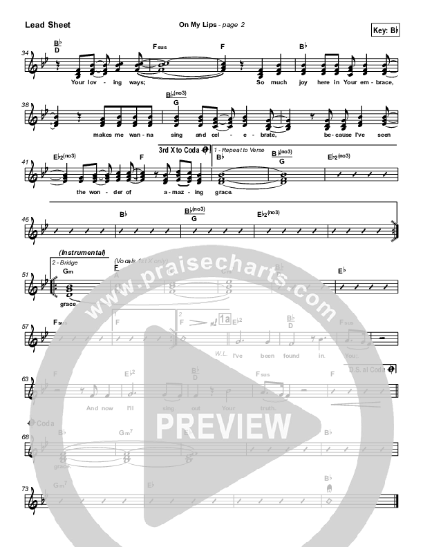 On My Lips Lead Sheet (New Life Worship)