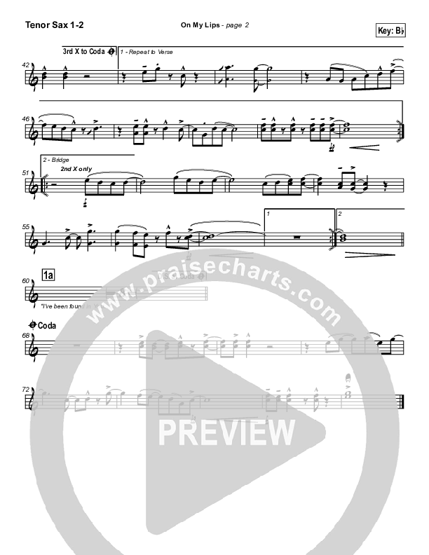 On My Lips Tenor Sax 1/2 (New Life Worship)