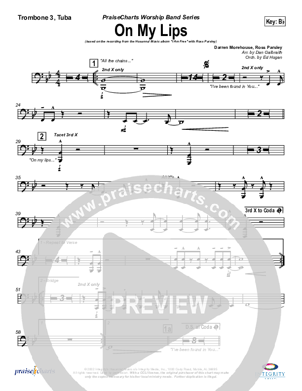 On My Lips Trombone 3/Tuba (New Life Worship)