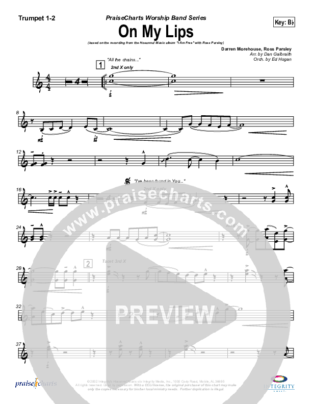On My Lips Trumpet 1,2 (New Life Worship)
