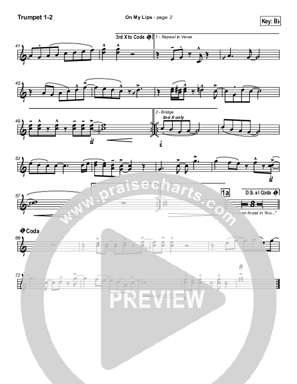 On My Lips Trumpet 1,2 (New Life Worship)
