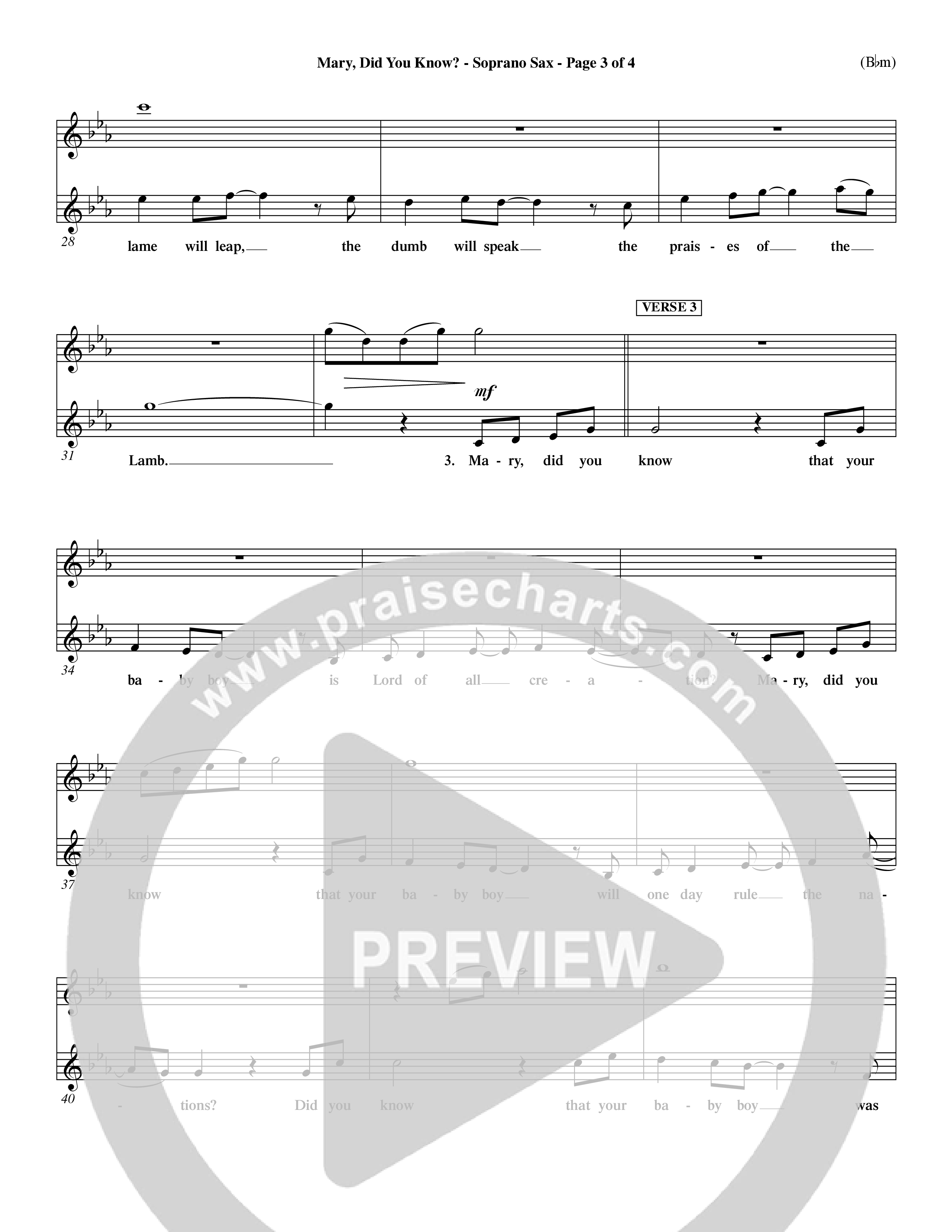 Mary Did You Know (Choral Anthem SATB) Saxophone (Word Music Choral / Orch. Dave Williamson)