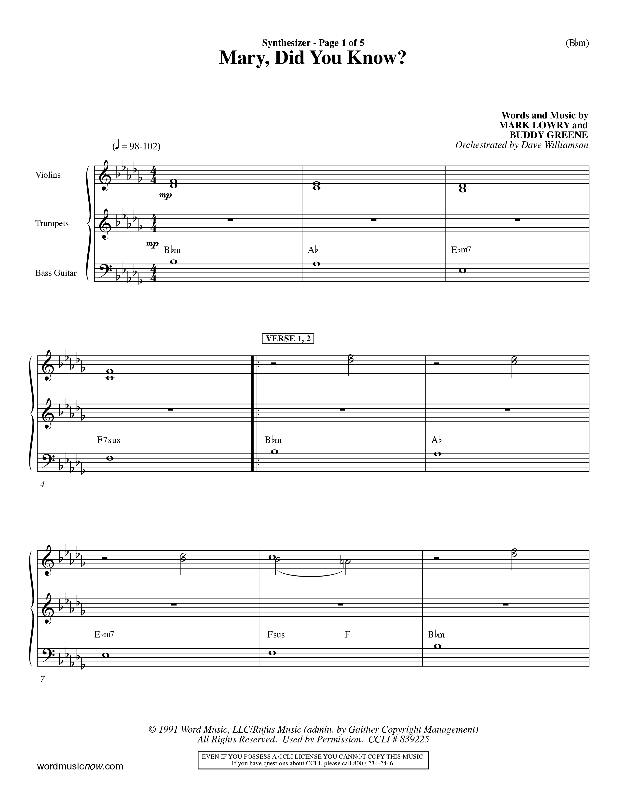 Mary Did You Know (Choral Anthem SATB) Synth (Word Music Choral / Orch. Dave Williamson)