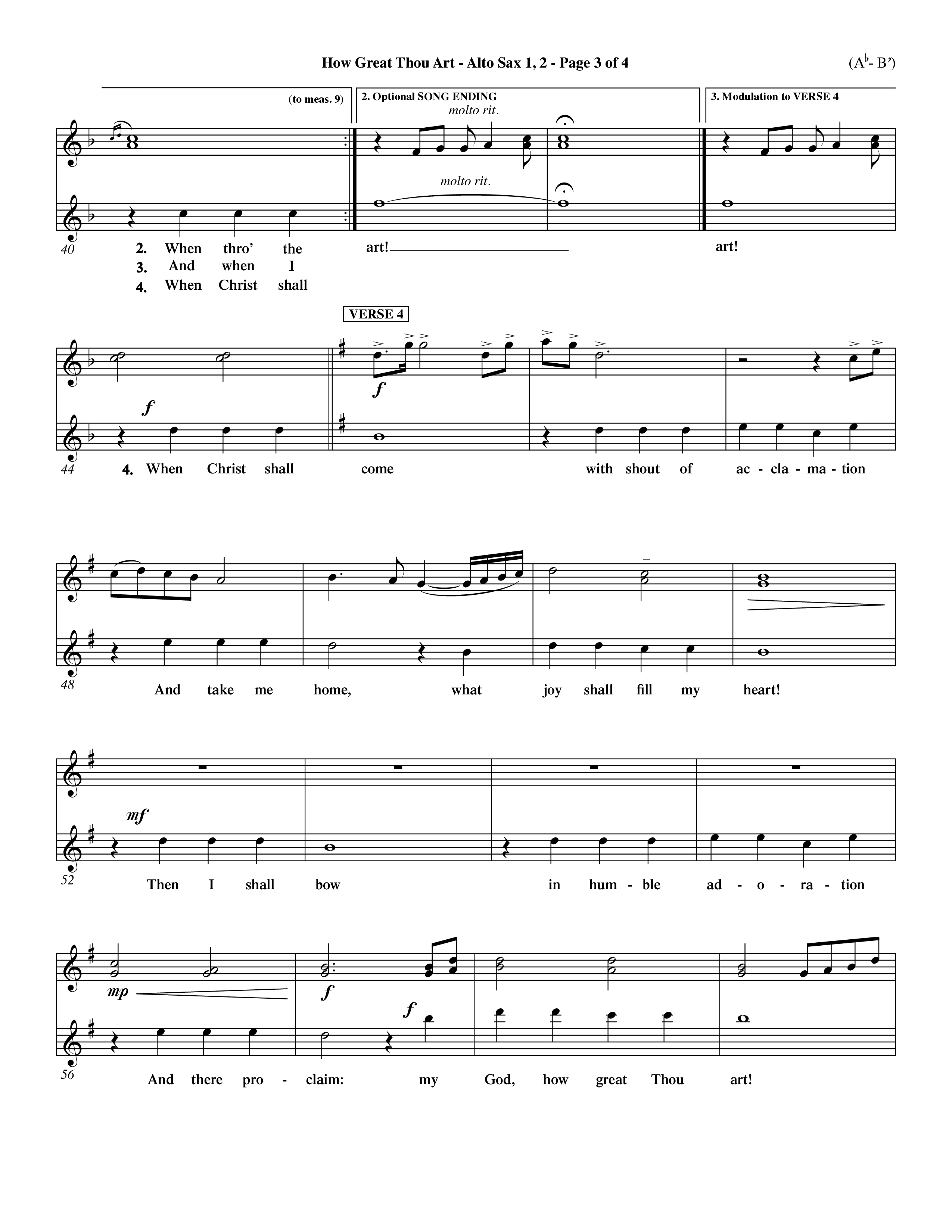 How Great Thou Art (Choral Anthem SATB) Alto Sax 1/2 (Word Music Choral / Arr. John Coates / Orch. Dave Williamson / Orch. Keith Christopher)