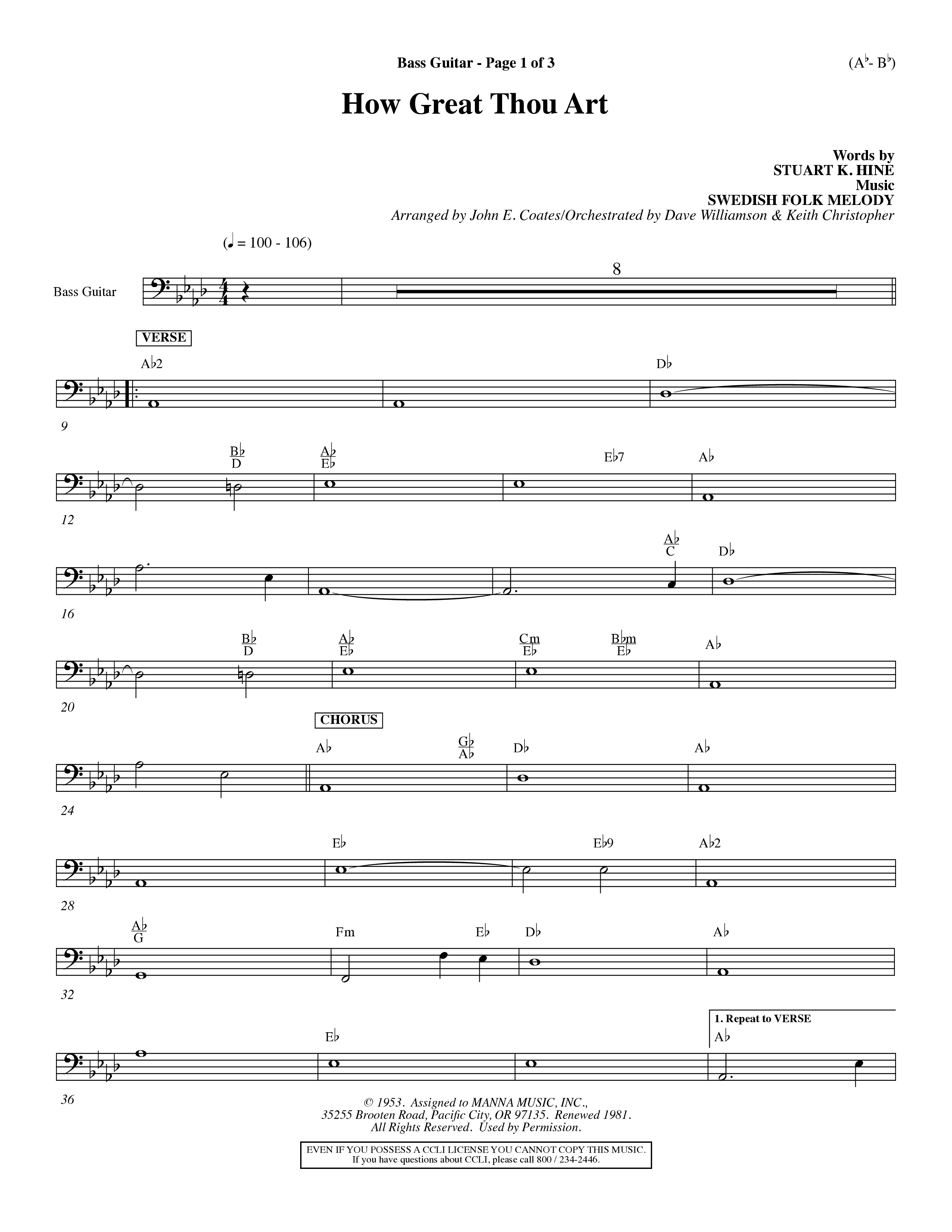 How Great Thou Art (Choral Anthem SATB) Bass Guitar (Word Music Choral / Arr. John Coates / Orch. Dave Williamson / Orch. Keith Christopher)
