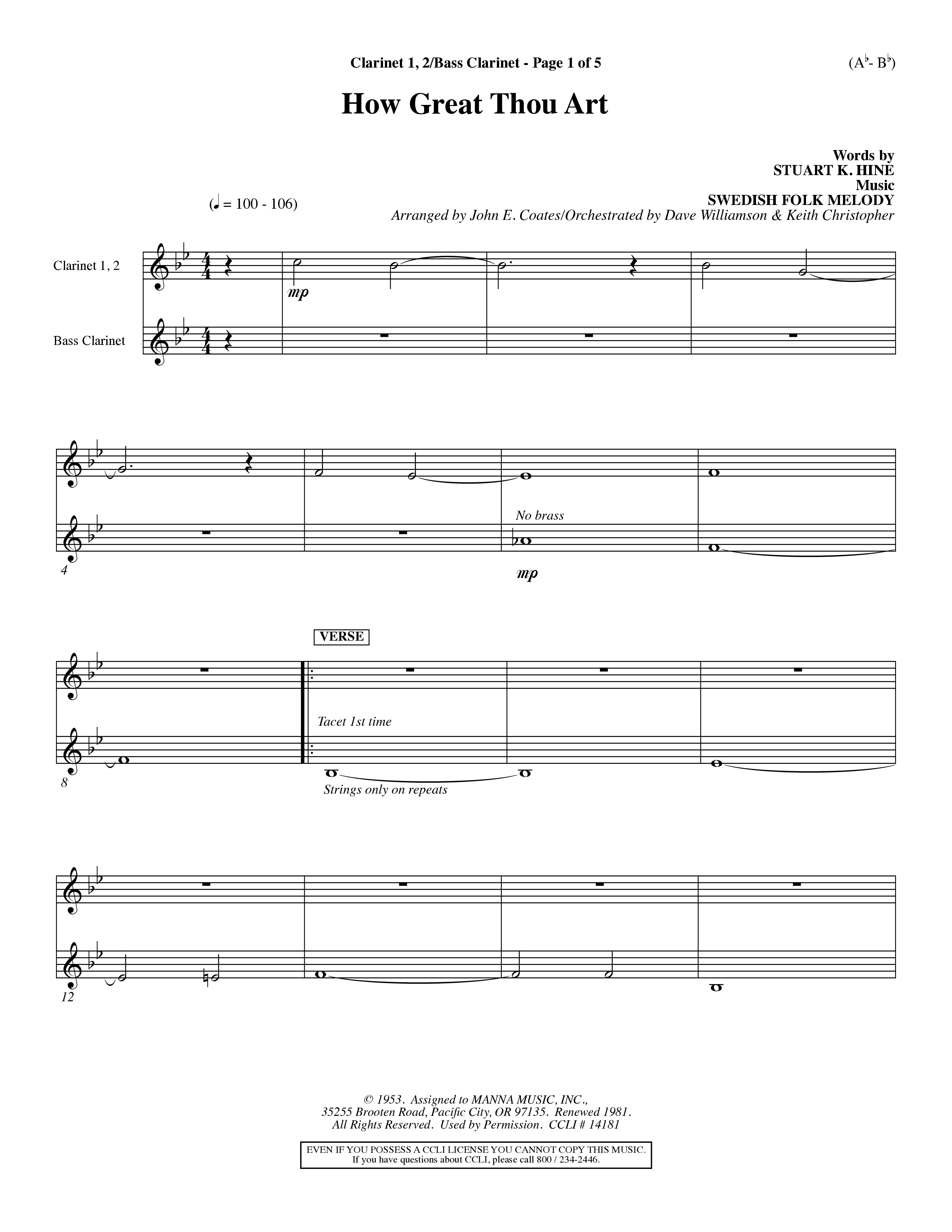 How Great Thou Art (Choral Anthem SATB) Clarinet 1/2, Bass Clarinet (Word Music Choral / Arr. John Coates / Orch. Dave Williamson / Orch. Keith Christopher)