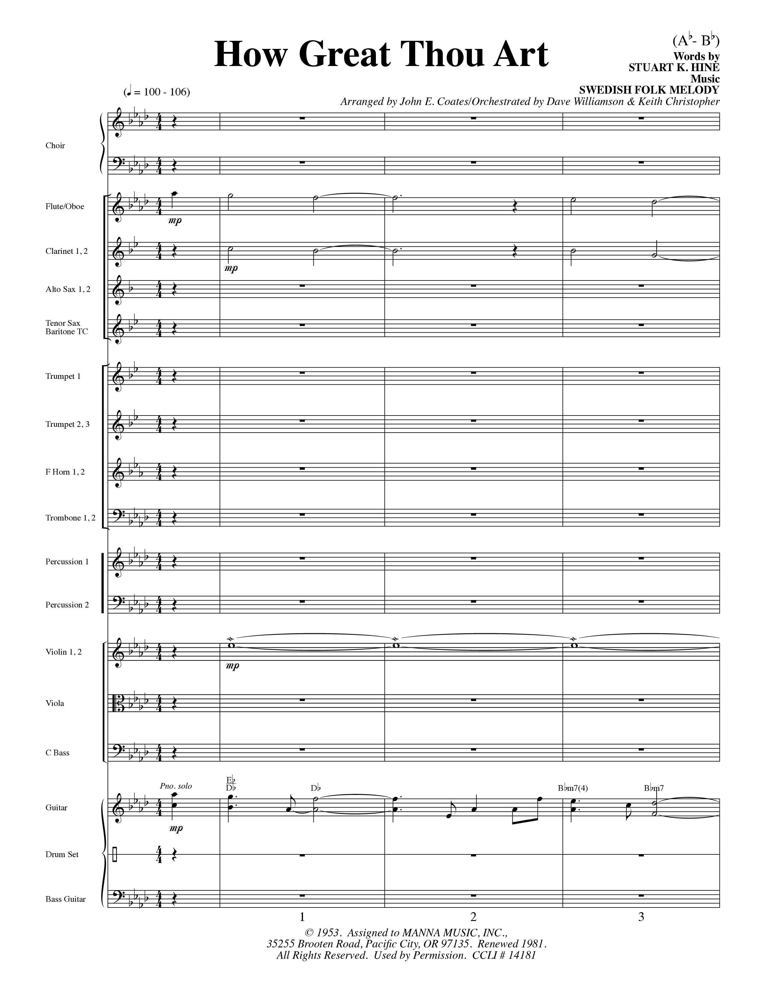 How Great Thou Art (Choral Anthem SATB) Orchestration (Word Music Choral / Arr. John Coates / Orch. Dave Williamson / Orch. Keith Christopher)