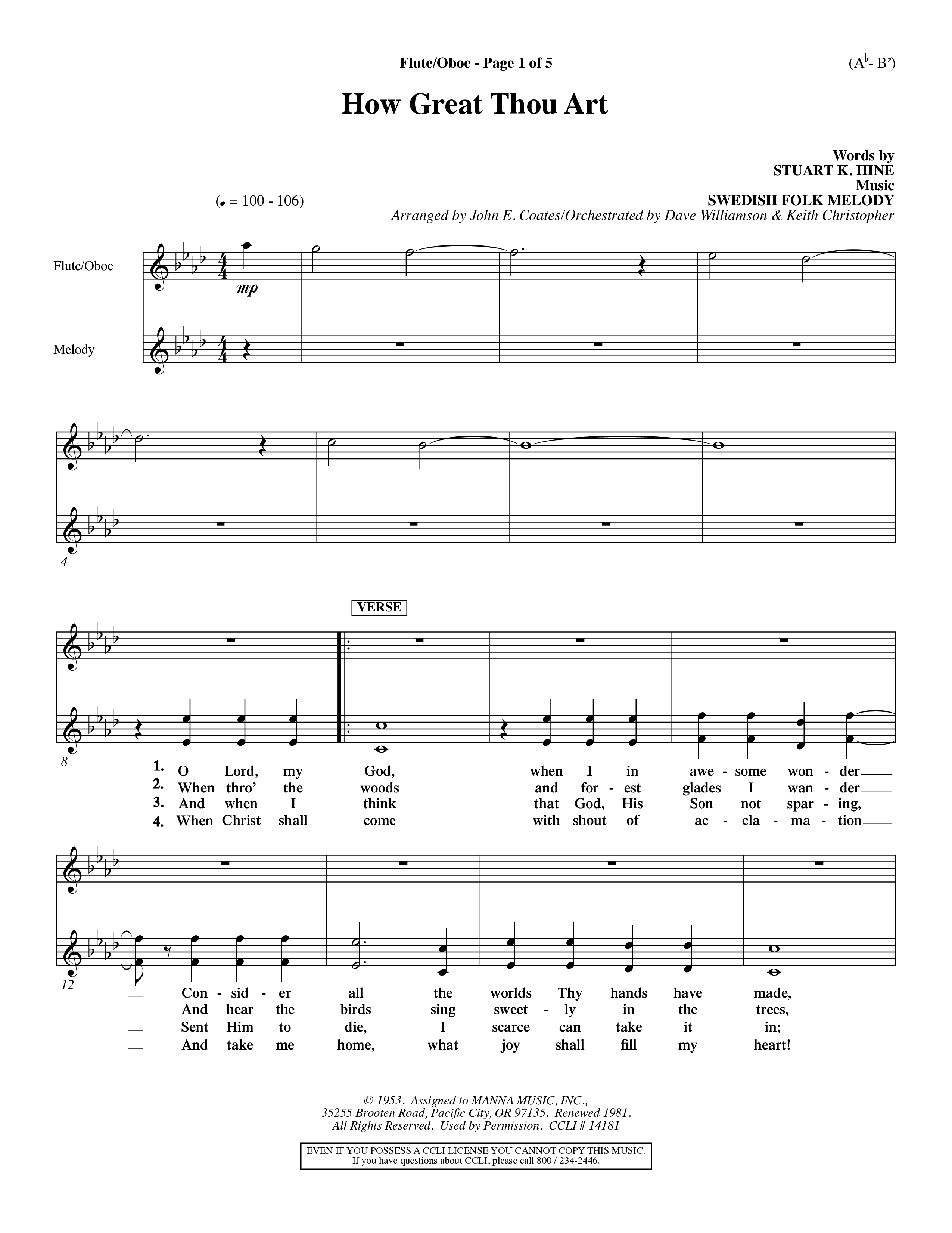 How Great Thou Art (Choral Anthem SATB) Flute/Oboe (Word Music Choral / Arr. John Coates / Orch. Dave Williamson / Orch. Keith Christopher)
