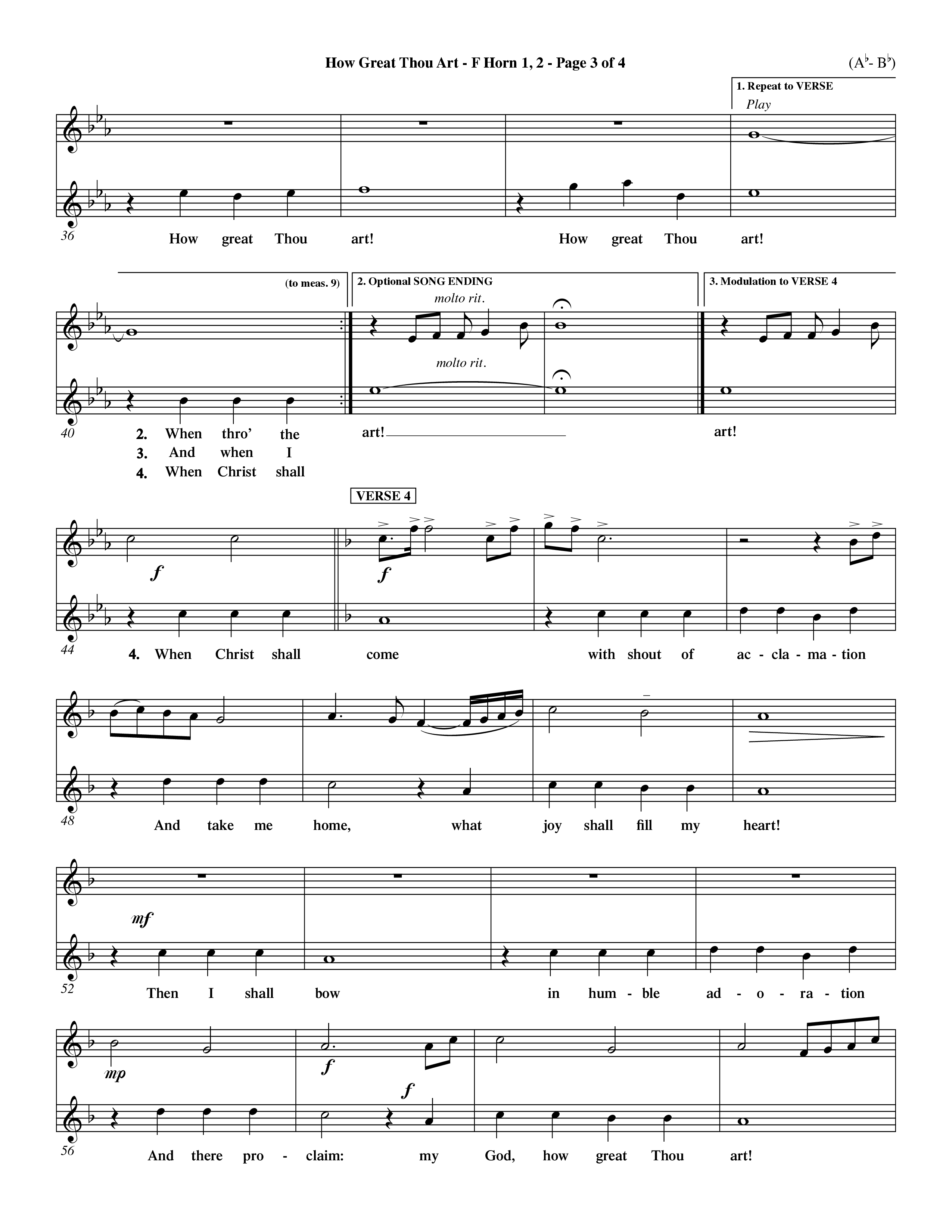 How Great Thou Art (Choral Anthem SATB) French Horn (Word Music Choral / Arr. John Coates / Orch. Dave Williamson / Orch. Keith Christopher)