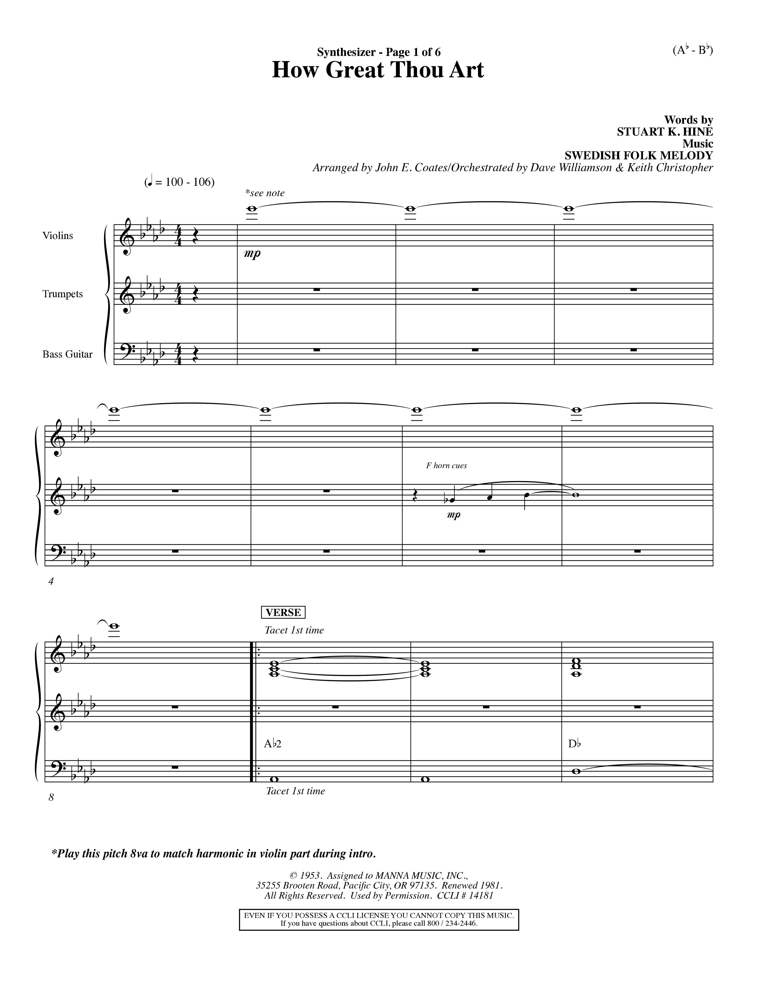How Great Thou Art (Choral Anthem SATB) Synth (Word Music Choral / Arr. John Coates / Orch. Dave Williamson / Orch. Keith Christopher)