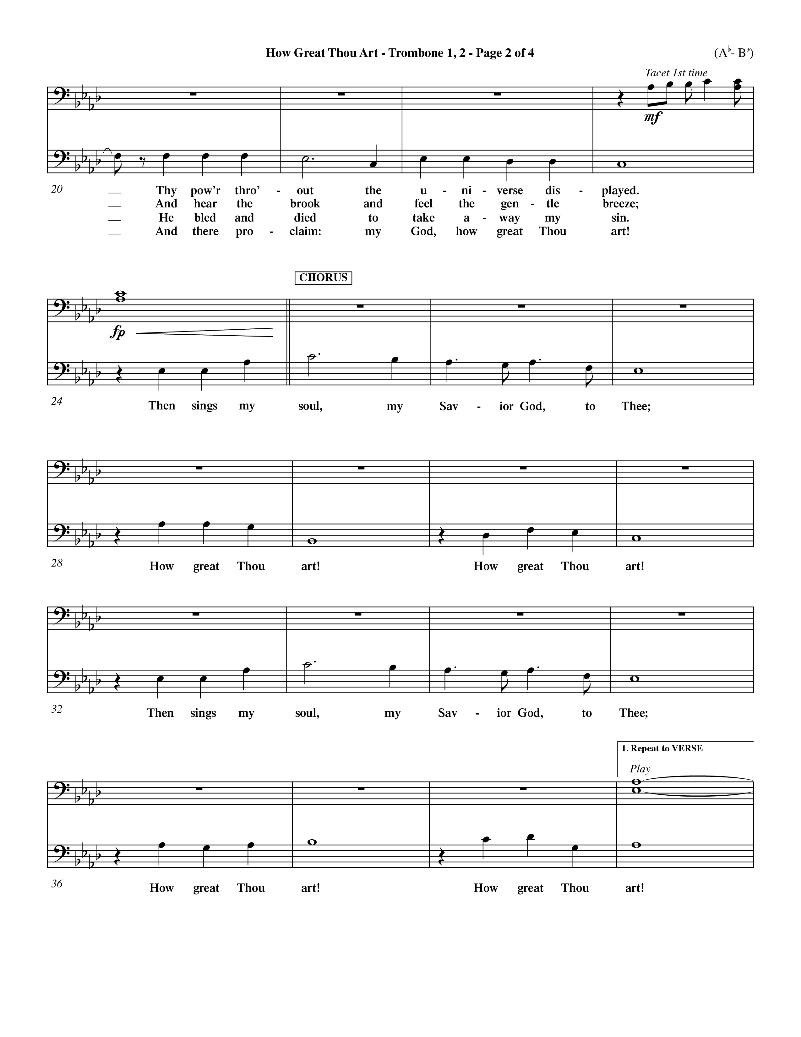 How Great Thou Art (Choral Anthem SATB) Trombone 1/2 (Word Music Choral / Arr. John Coates / Orch. Dave Williamson / Orch. Keith Christopher)