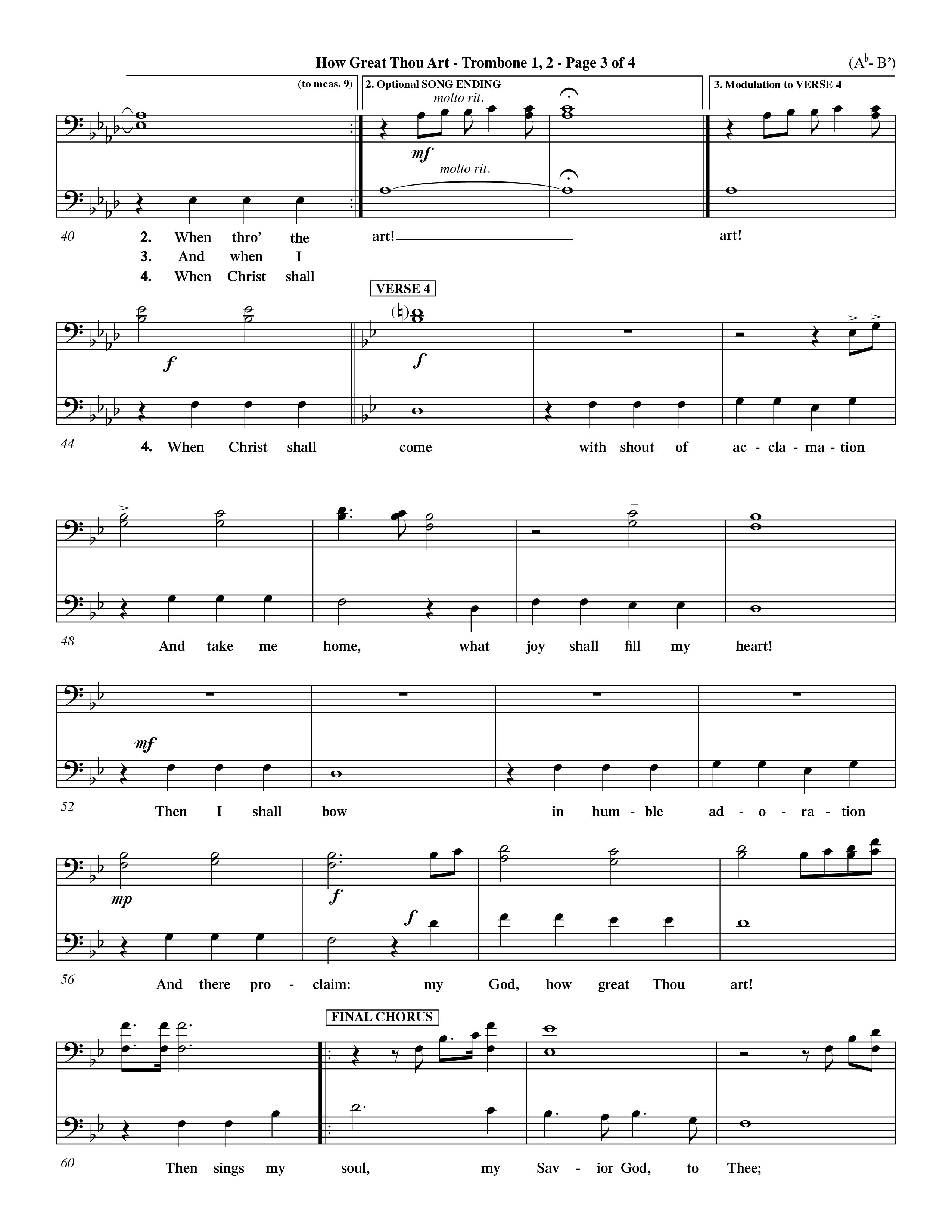 How Great Thou Art (Choral Anthem SATB) Trombone 1/2 (Word Music Choral / Arr. John Coates / Orch. Dave Williamson / Orch. Keith Christopher)