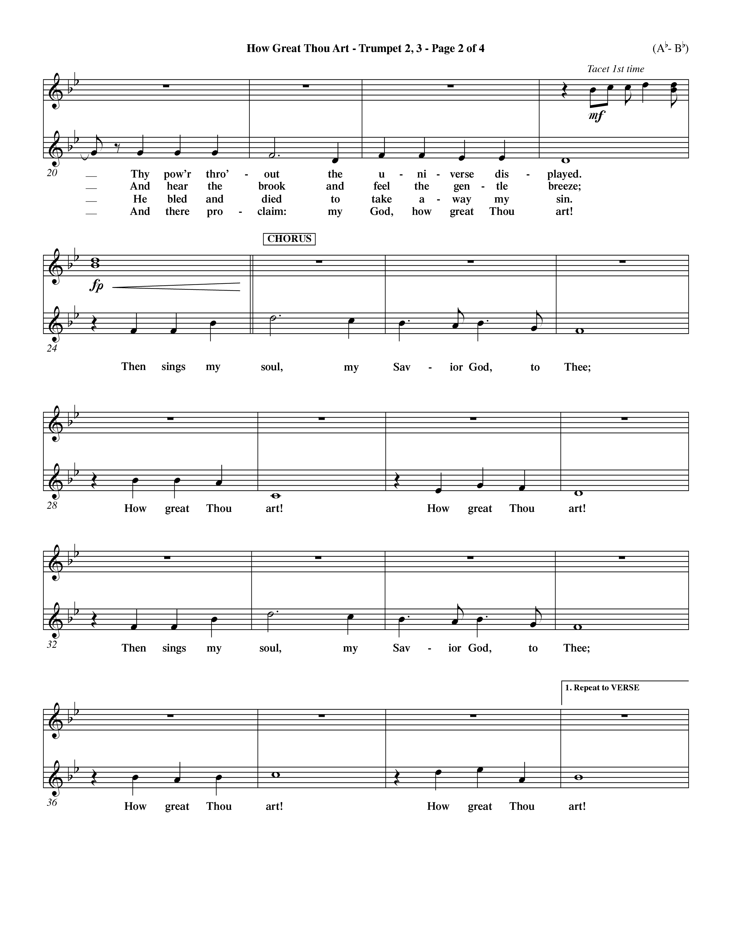 How Great Thou Art (Choral Anthem SATB) Trumpet 2/3 (Word Music Choral / Arr. John Coates / Orch. Dave Williamson / Orch. Keith Christopher)