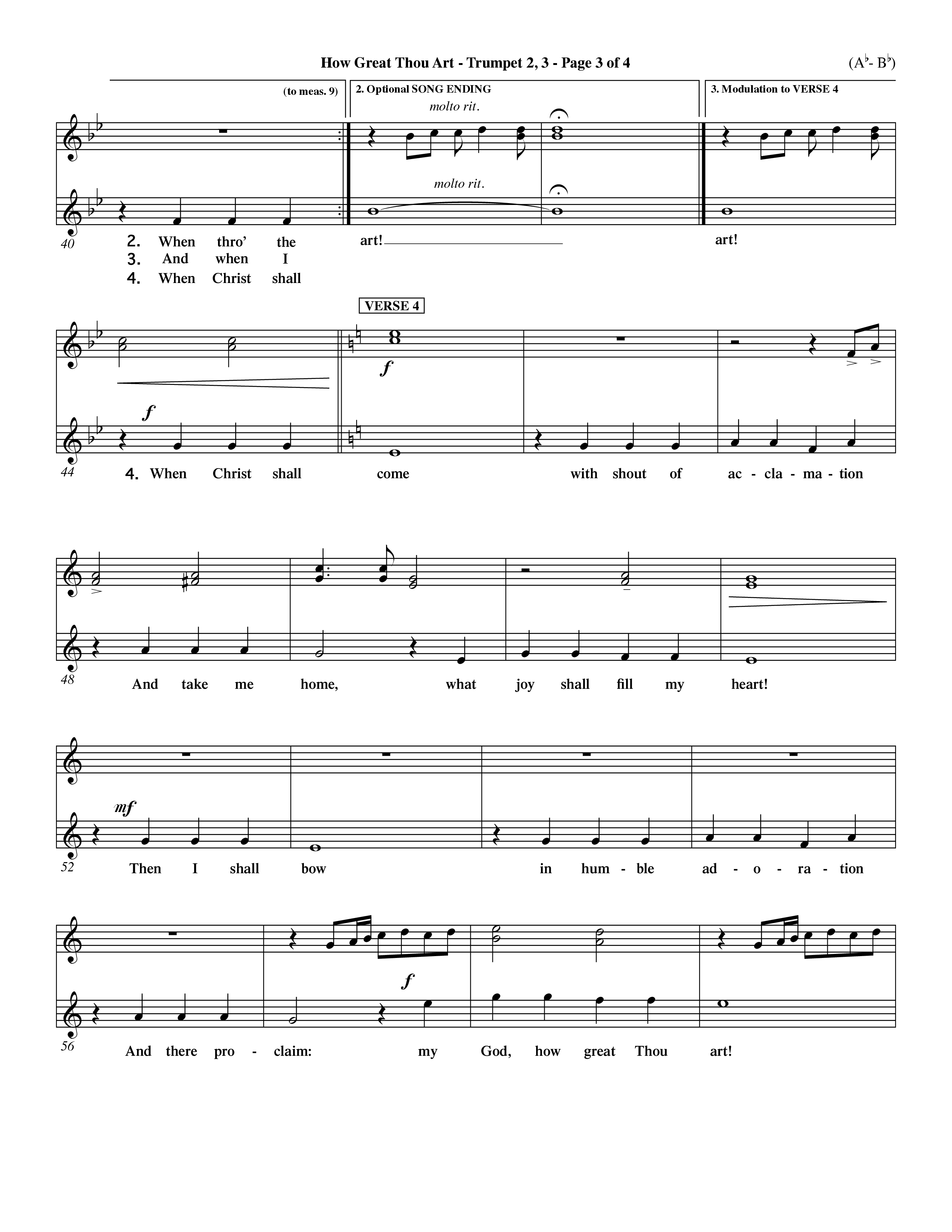 How Great Thou Art (Choral Anthem SATB) Trumpet 2/3 (Word Music Choral / Arr. John Coates / Orch. Dave Williamson / Orch. Keith Christopher)