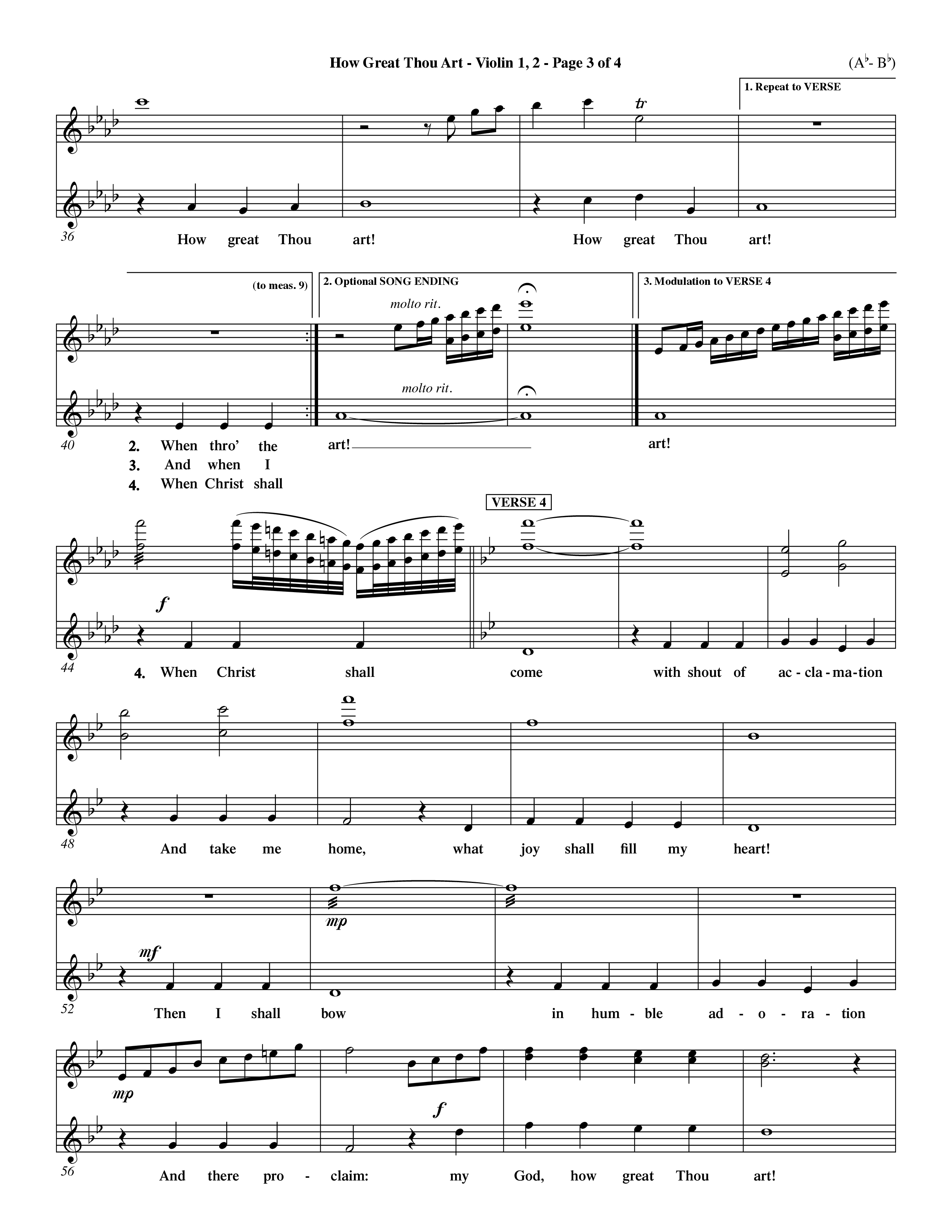 How Great Thou Art (Choral Anthem SATB) Violin 1/2 (Word Music Choral / Arr. John Coates / Orch. Dave Williamson / Orch. Keith Christopher)