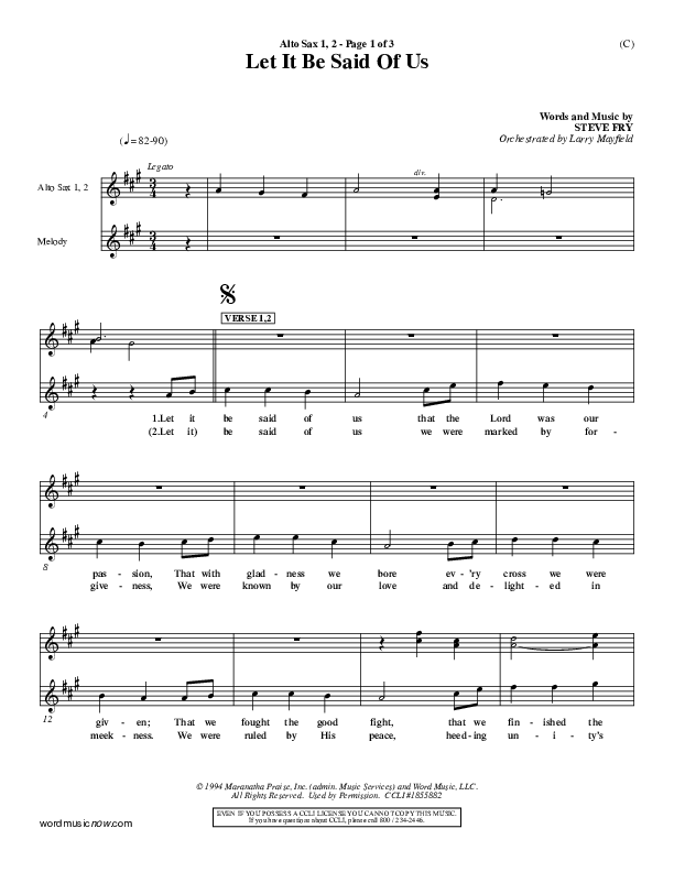 Let It Be Said Of Us Alto Sax 1/2 (Steve Fry)