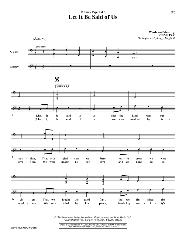 Let It Be Said Of Us Contrabass (Steve Fry)