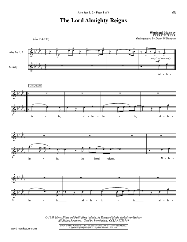 The Lord Almighty Reigns Alto Sax 1/2 ()