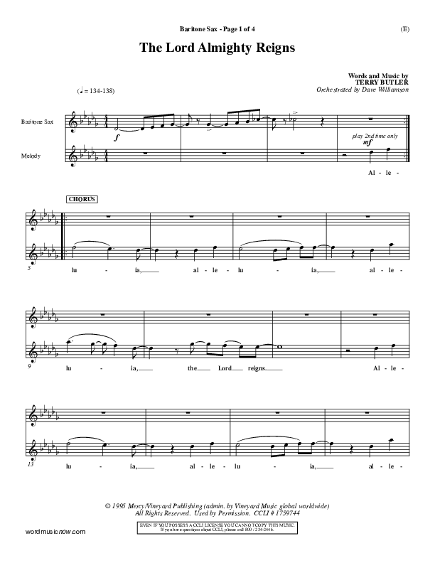 The Lord Almighty Reigns Bari Sax ()