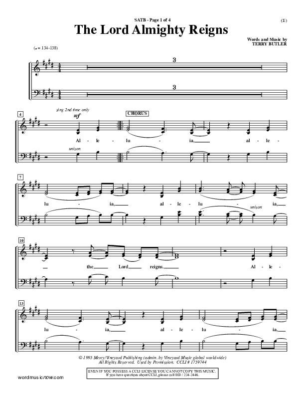 The Lord Almighty Reigns Choir Sheet (SATB) ()