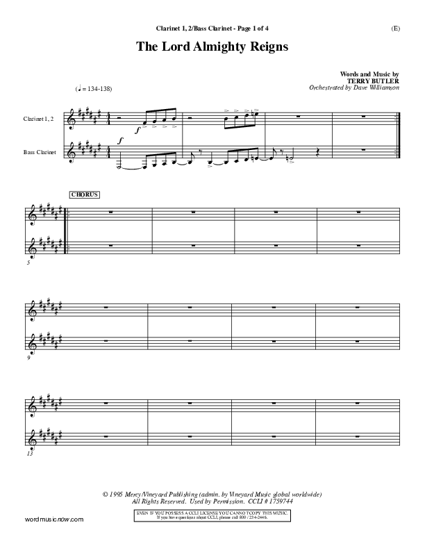 The Lord Almighty Reigns Clarinet 1/2, Bass Clarinet ()