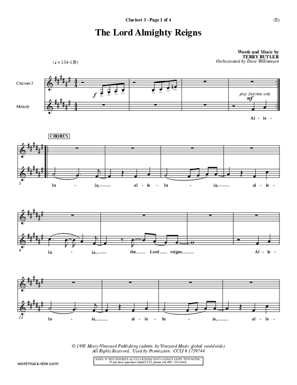 The Lord Almighty Reigns Clarinet 3 ()