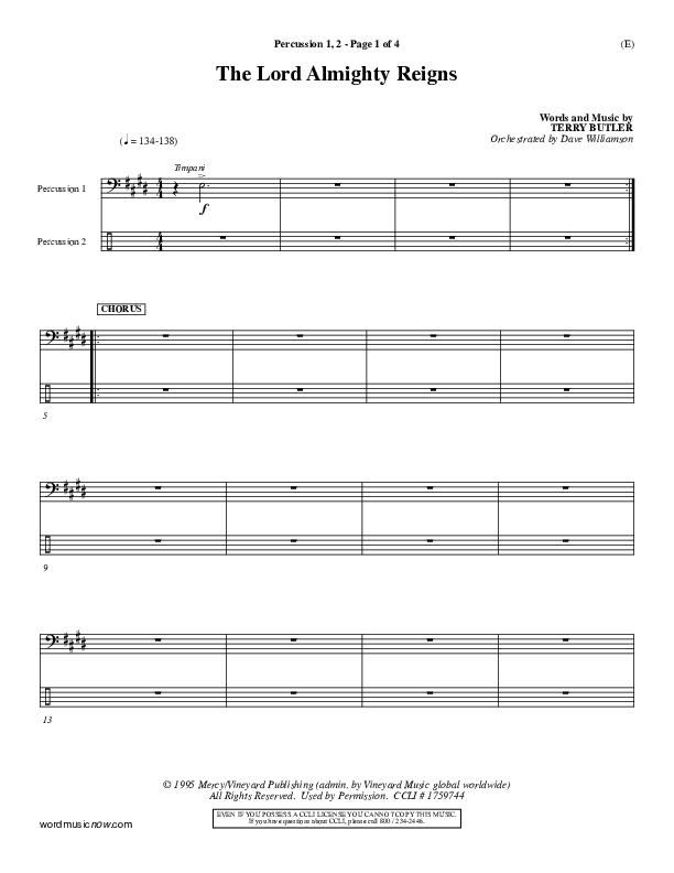 The Lord Almighty Reigns Percussion 1/2 ()