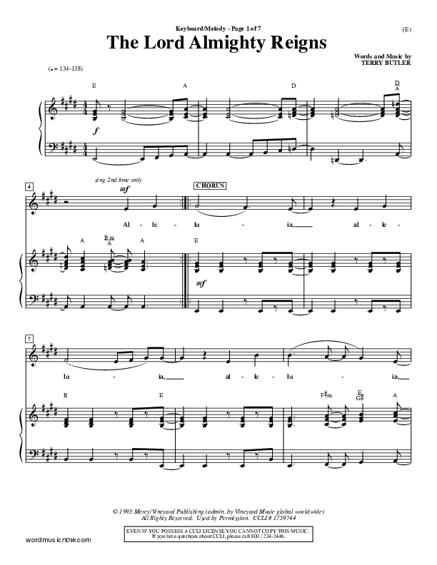 The Lord Almighty Reigns Lead Sheet ()