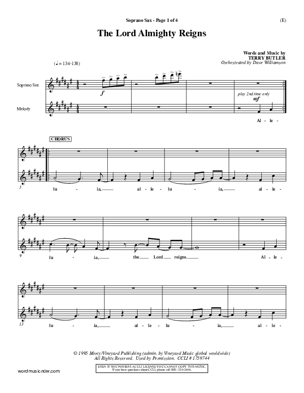 The Lord Almighty Reigns Soprano Sax ()