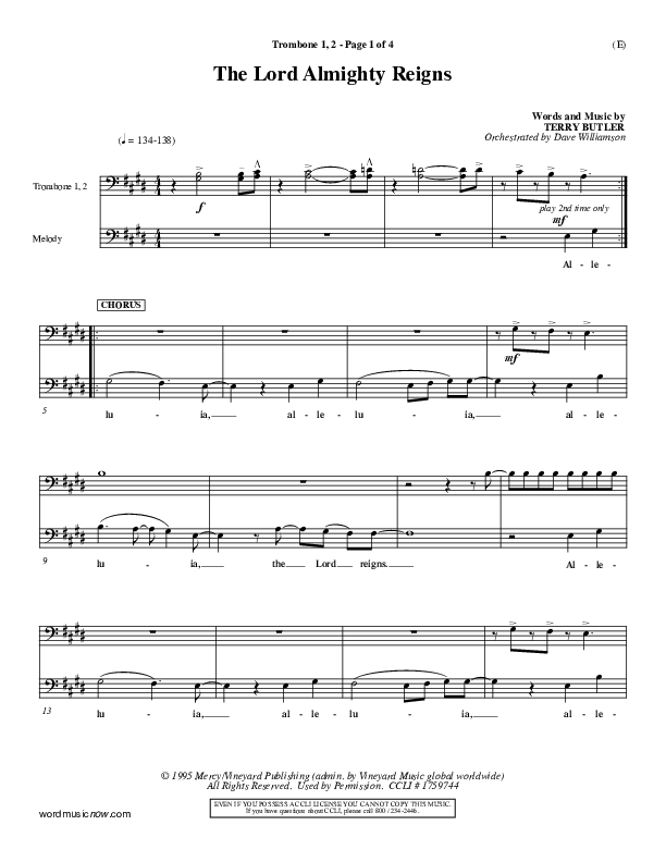 The Lord Almighty Reigns Trombone 1/2 ()