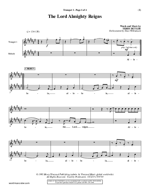 The Lord Almighty Reigns Trumpet 1 ()