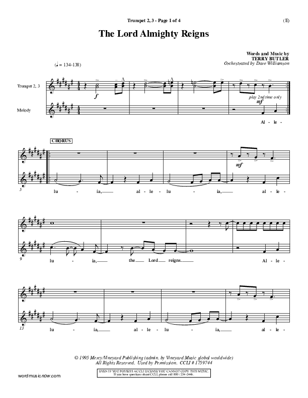 The Lord Almighty Reigns Trumpet 2/3 ()