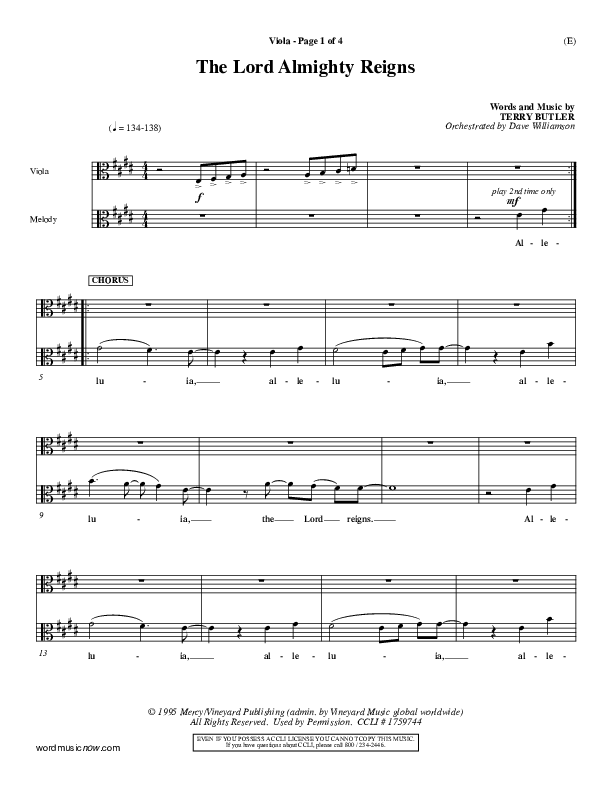 The Lord Almighty Reigns Viola ()