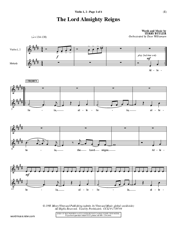 The Lord Almighty Reigns Violin 1/2 ()