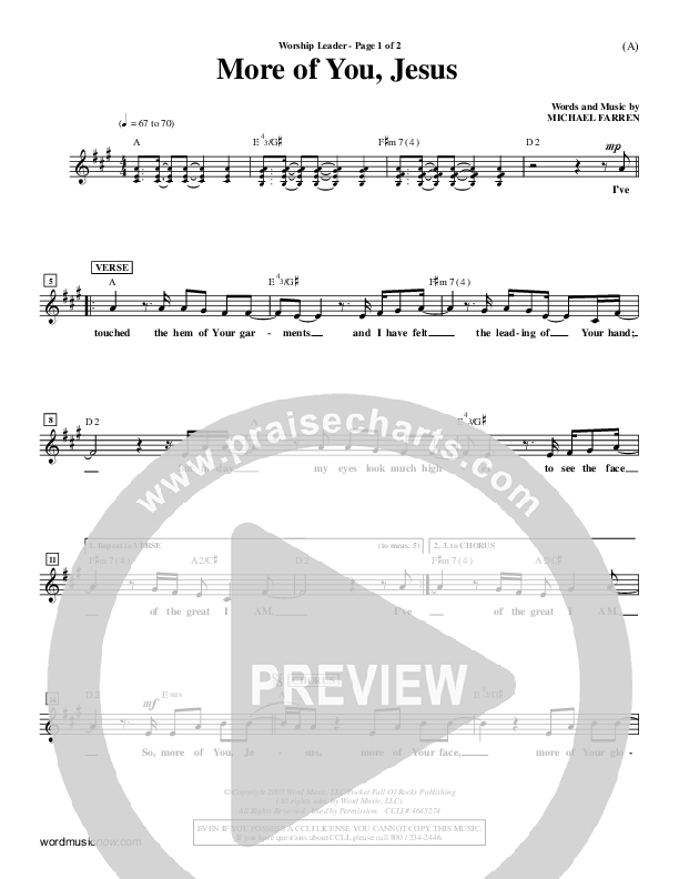 More Of You Jesus Lead Sheet (Pocket Full Of Rocks)