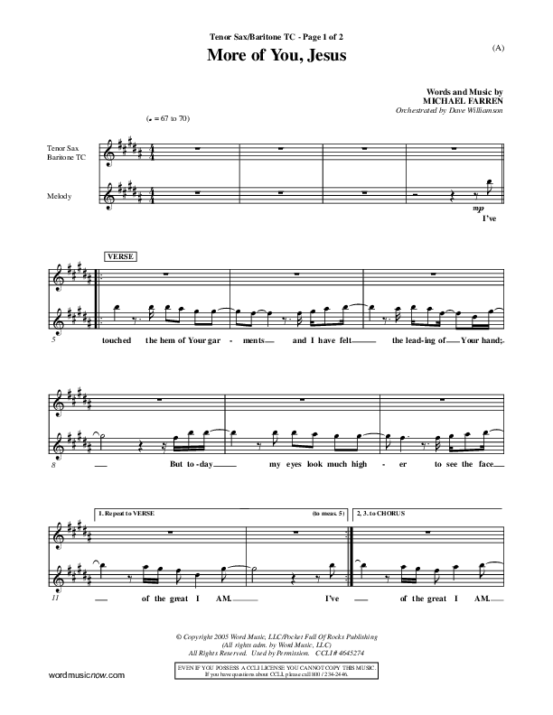 More Of You Jesus Tenor Sax/Baritone T.C. (Pocket Full Of Rocks)