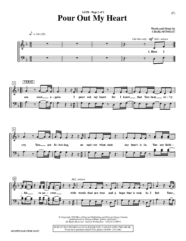 Pour Out My Heart Choir Vocals (SATB) (Craig Musseau)
