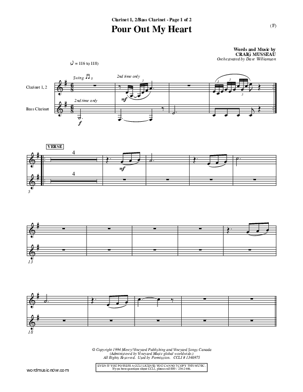 Pour Out My Heart Clarinet 1/2, Bass Clarinet (Craig Musseau)