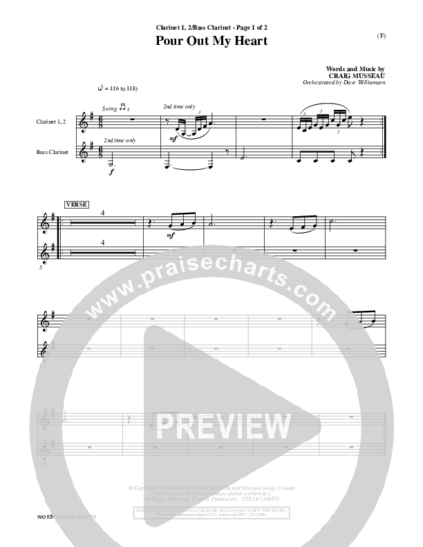 Pour Out My Heart Clarinet 1/2, Bass Clarinet (Craig Musseau)